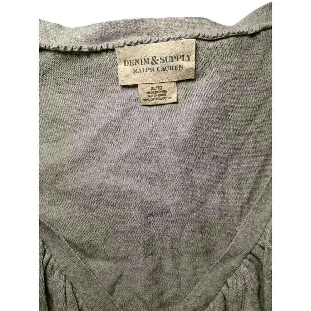 Denim & Supply Ralph Lauren Size XL Gray Ruffle Button Up Cardigan Sweater